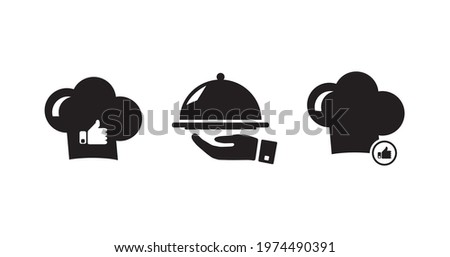Icon with chef hat. Professional chef's hat. Logo for signage in bakery, culinary, restaurant and dining room. Tasty food. Like the cook. hand with a dish from the chef.