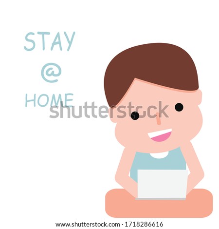 cute boy with notebook  ,stay at home ,Covid -19  protection concept vector eps.10