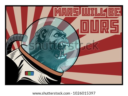 Vector Monkey Astronaut. Mars Colonization Poster