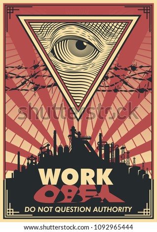Vector Work Propaganda Poster. Obey Stylization