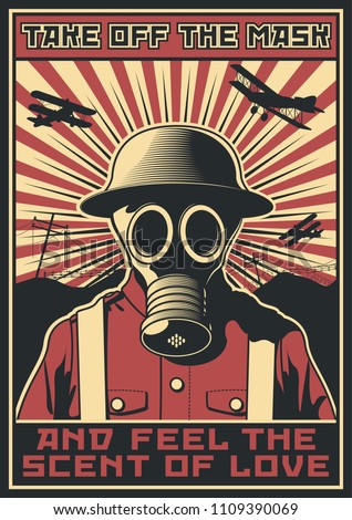Vector Poster Gas Mask World War 1 Soldier War Propaganda Banner Obey Style