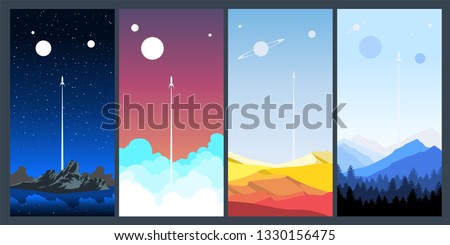 Distant Worlds, Unknown Planets, Rocket Launch Space Posters 
