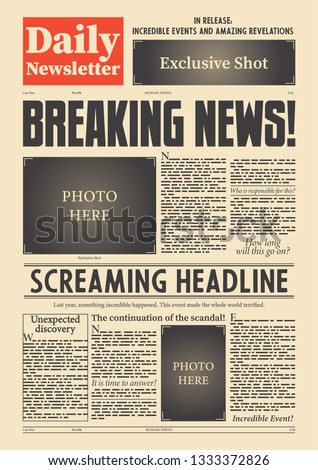 Breaking News Newspaper Template  Vintage Background