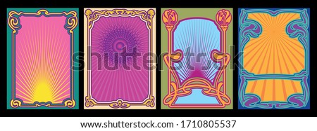 1960s, 1970s Music Poster Style Templates, Covers, Backgrounds, Psychedelic Colors, Art Nouveau Frames and Decor