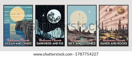 Unknown Planets Retro Futurism Space Posters, Alien Planet Landscapes