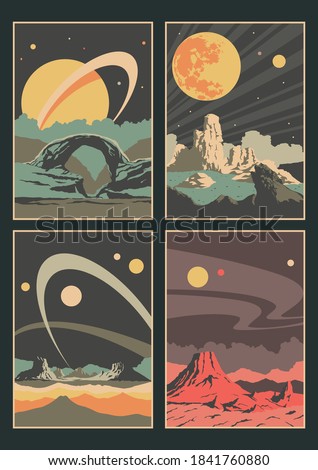 Landscapes, Extraterrestrial Outdoor Illustrations, Unknown Planets, Mountains, Rocks