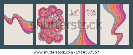 Love Background Set, Psychedelic Color Lines and Waves