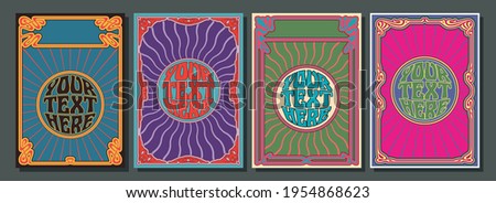Psychedelic Posters Template Set, Art Nouveau Frames, Psychedelic Colors