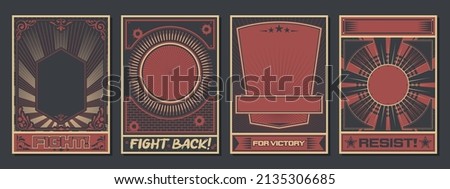 Retro Propaganda Posters Style Background Set, Black Red White Templates