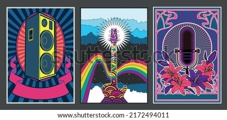 1960s-1970s Psychedelic Style Music Posters Set