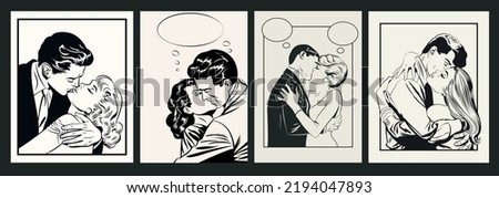 Romantic Vintage Comic Book Illustrations Set