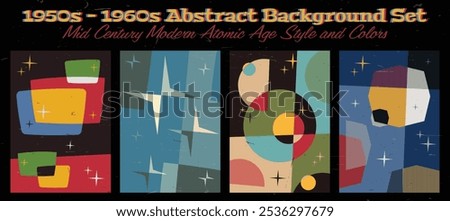 1950s - 1960s Abstract Backgrounds, Mid Century Modern Atomic Age Colors and Style, Space Age Posters Template Set, Aged Texture Patterns