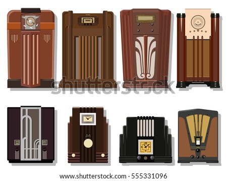 Vector Retro Radio from the Thirties, Forties. Vintage Receivers Set