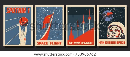 Vector Space Posters. Stylized under the Old Soviet Space Propaganda