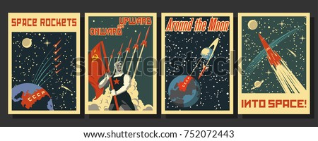 Vector Space Posters. Stylized under the Old Soviet Space Propaganda