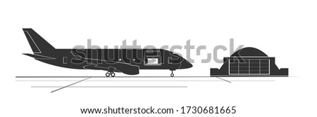 Loading cargo on the plane in airport. Vector illustration