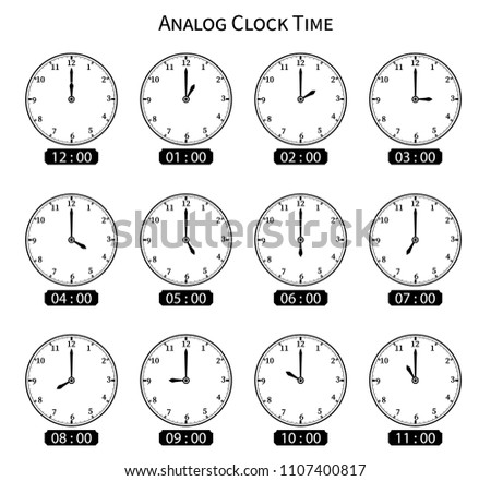 analog clock with circle shape, time and minutes, vector illustration