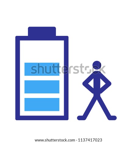 good man and three quarter battery in color pictogram, show percentage of battery with man stamina, vector illustration