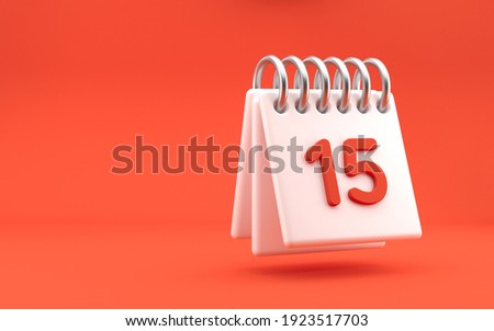 Standing month lined spring desk calendar with date. Modern design, 3d rendering. Bright red background.