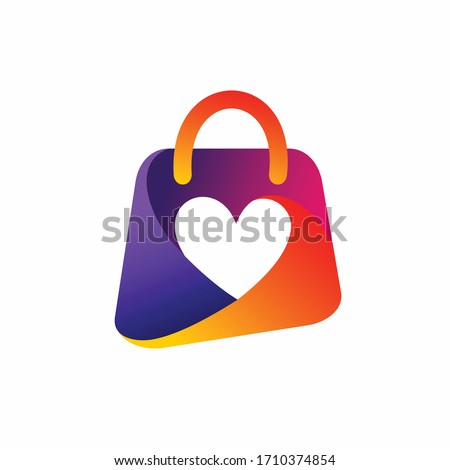 shopping bag logo, love vector logo