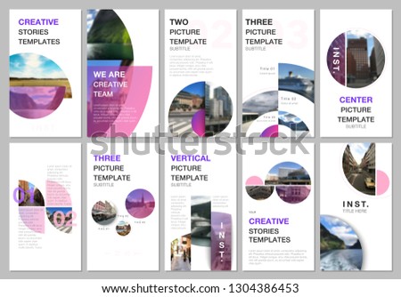 Social networks stories design, vertical banner or flyer templates with with colorful circle elements, round shapes. Covers design templates for flyer, leaflet, brochure, presentation, advertising.