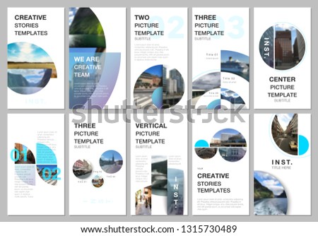 Creative social networks stories design, vertical banner or flyer templates with with circle elements, round shapes. Covers design templates for flyer, leaflet, brochure, presentation, advertising.