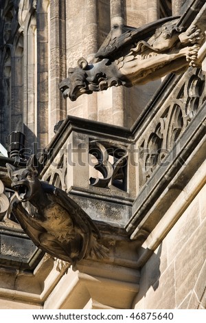 Decoration gargoyle detail of the famous gothic cathedral St. Vitus in Prague.
