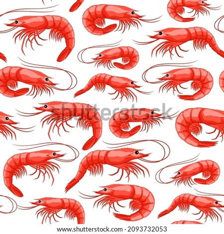 Vector red shrimps seamless pattern, seafood background, prawn illustrations