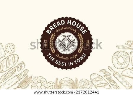 Vector bakery or bread logo. Bakery design template for baked products branding and packaging. Vector bread illustrations