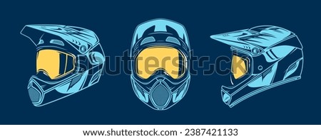 Vector colorful mountain biking full face helmets with goggles