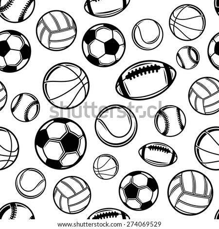 Sports Balls Background, Seamless Pattern, Icons