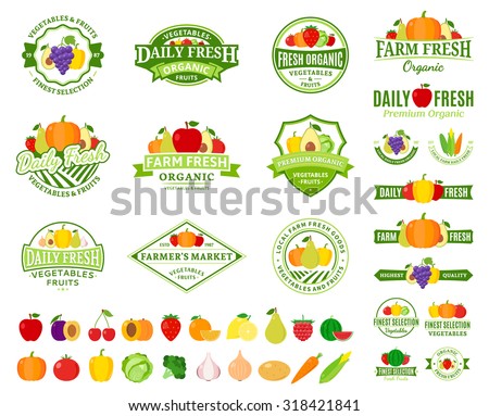 Set of fruit and vegetables logo for groceries, agriculture stores, packaging and advertising