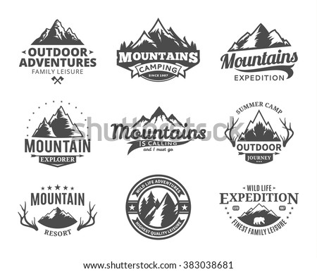 Set of vector mountain and outdoor adventures logo