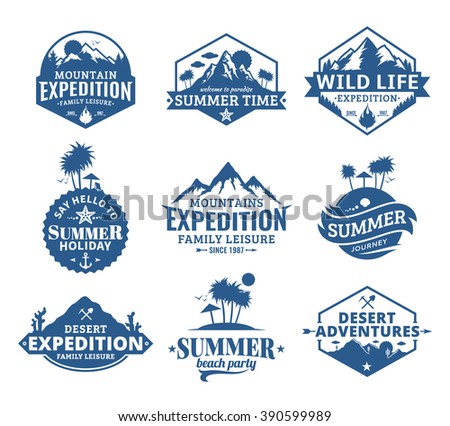 Set of vector summer, mountain and outdoor adventures logo.