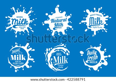 Vector milk, yogurt or cream logo, icons and splashes 