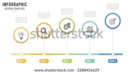 Circular mind map infographic template or element with 5 step, process, option, colorful 3D circle, tag, button, label, icons, row, bar, funnel, fishbone, tree diagram for sale slide, web, flowchart