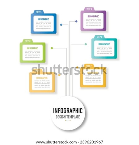 Folder branch mind map infographic template or element with 6 step, process, option, colorful rectangle, square, icons, paper origami, circle, button for sale slide, workflow minimal modern style