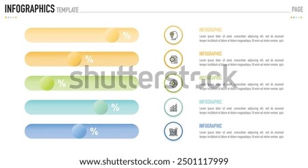 Gantt chart infographic template or element with 5 process, step, option, colorful bar, arrow, minimal, modern style for sale slide, planner, workflow, roadmap, web