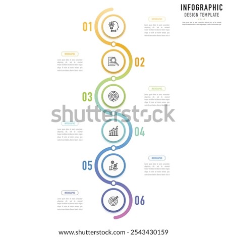 Circular curve infographic template or element with 6 step, process, option, colorful circle, button, round, paper origami, number, arrow, minimal style for sale slide, workflow, planner, agenda, web