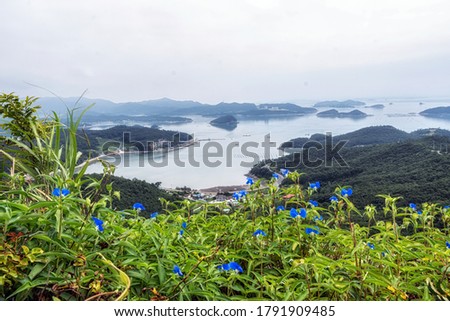 The view of Jindo and Jeopdo Island taken from Jeopdo wellbeing hiking trail. Jindo Island, South Korea Stok fotoğraf © 