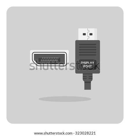 Vector of flat icon, display port connector on isolated background