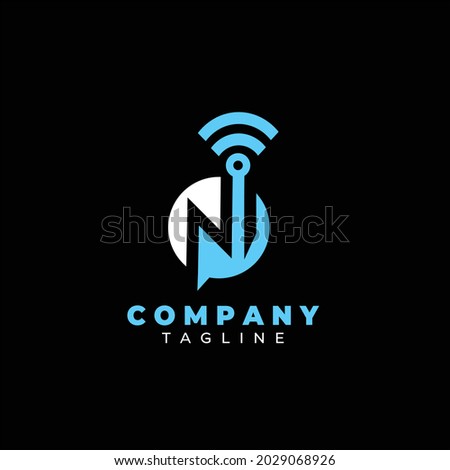 Initial N logo or electronic icon and wifi concept