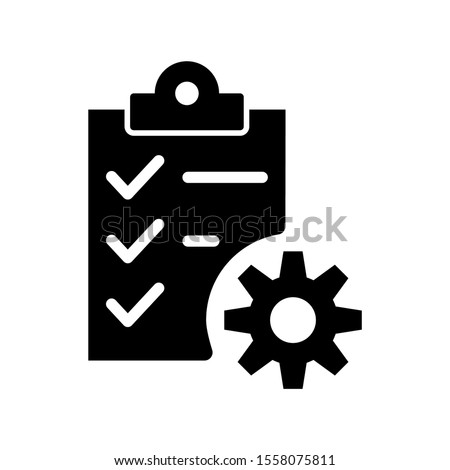 Checklist and gear icon, Project management vector icon, management plan icon vector in flat black and white style