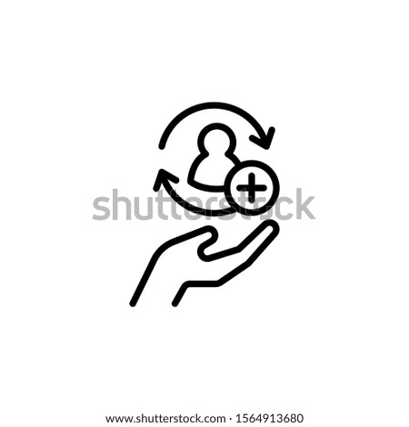 Full customer care service icon with add sign in line art style on white background