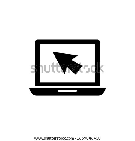 Notebook and mouse cursor vector icon in black solid flat design icon isolated on white background