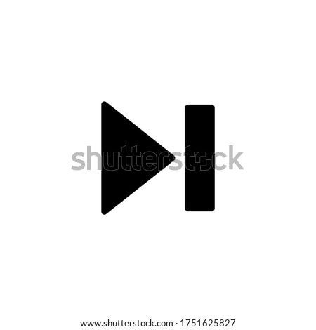 Media player - Skip button icon in black flat glyph, filled style isolated on white background