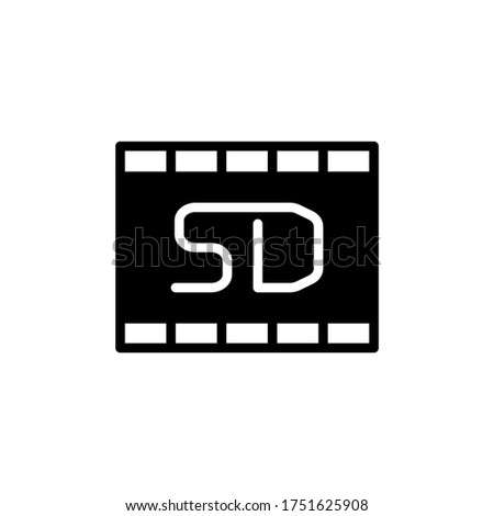 SD - Standard Definition Video Icon in black flat glyph, filled style isolated on white background