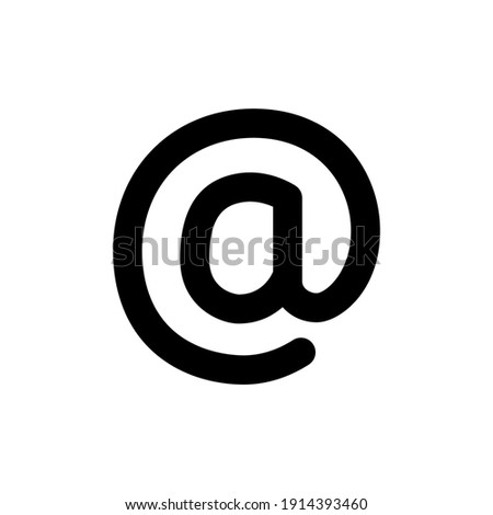 at sign icon. Email adress sign icon in solid black flat shape glyph icon, isolated on white background 