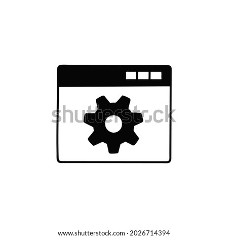 website settings configuration icon. Web option icon. Gear in window icon in solid black flat shape glyph icon, isolated on white background 