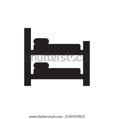 Accommodation bunk bed icon in black flat glyph, filled style isolated on white background